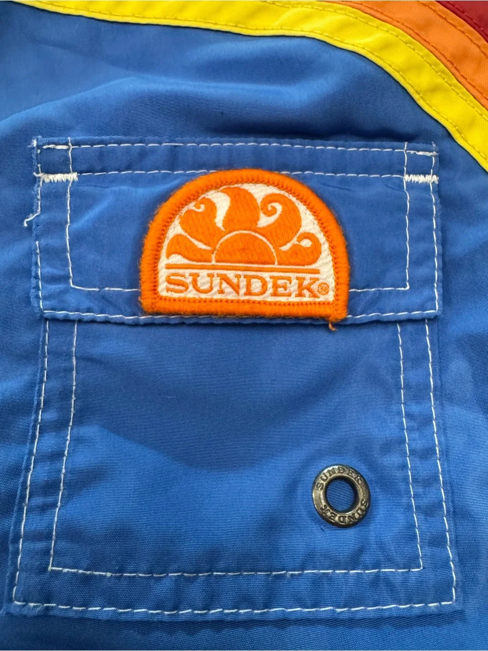 Sundek Boys Dark Blue Long Swim Trunks with White Drawstring in Size 8